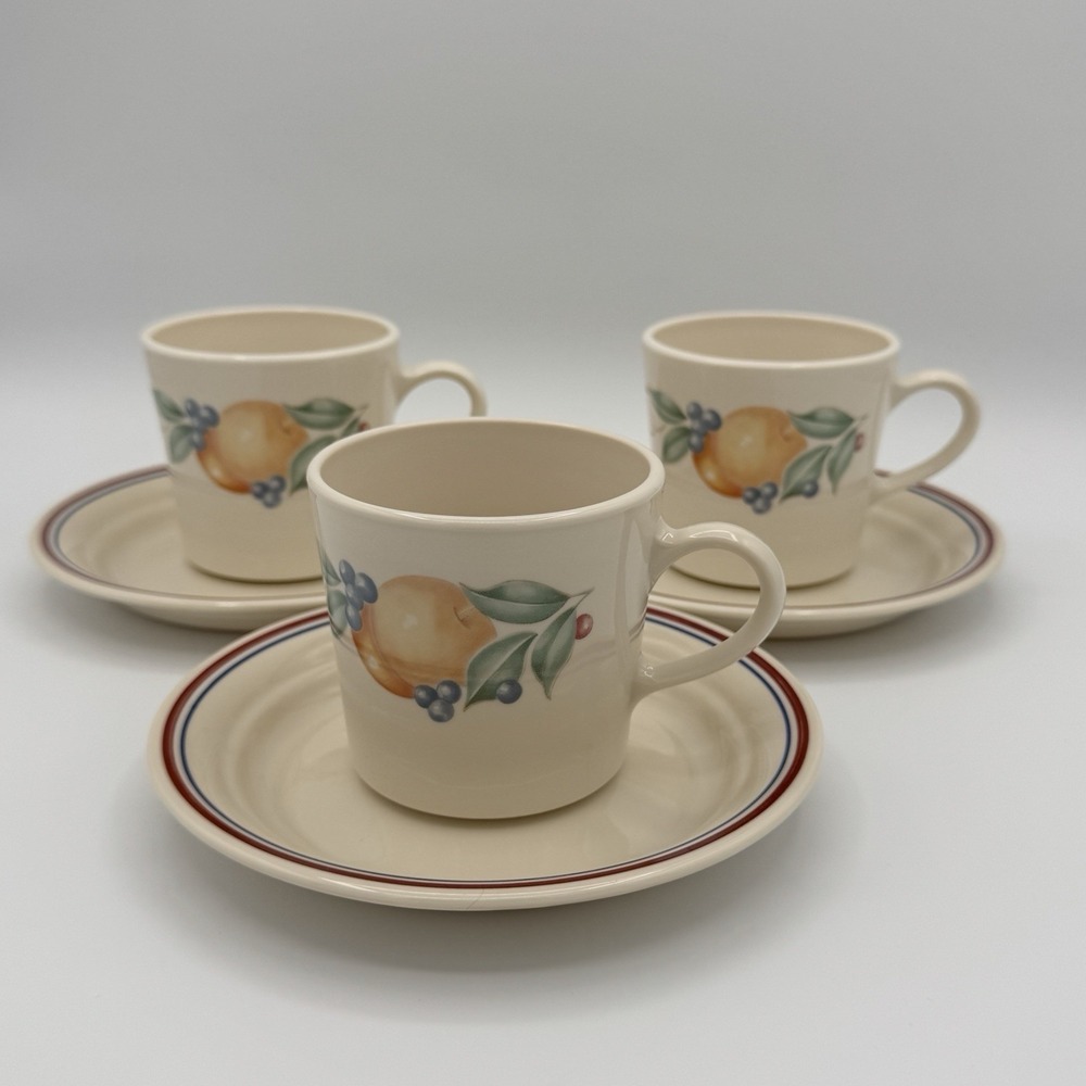 Vintage Corelle Abundance Cups and Saucers Set of 3 Corning USA